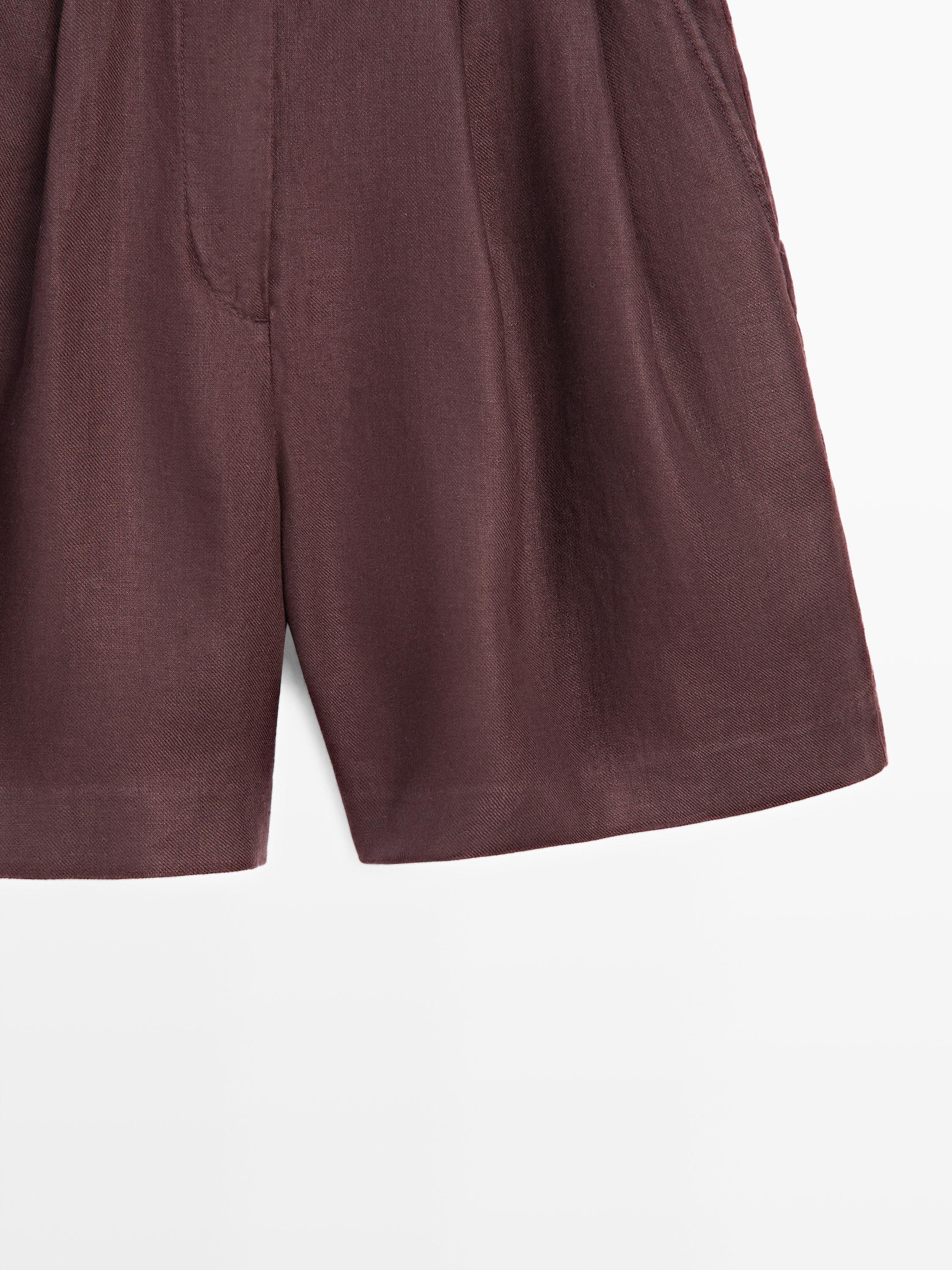 100% linen short pleated Bermuda shorts